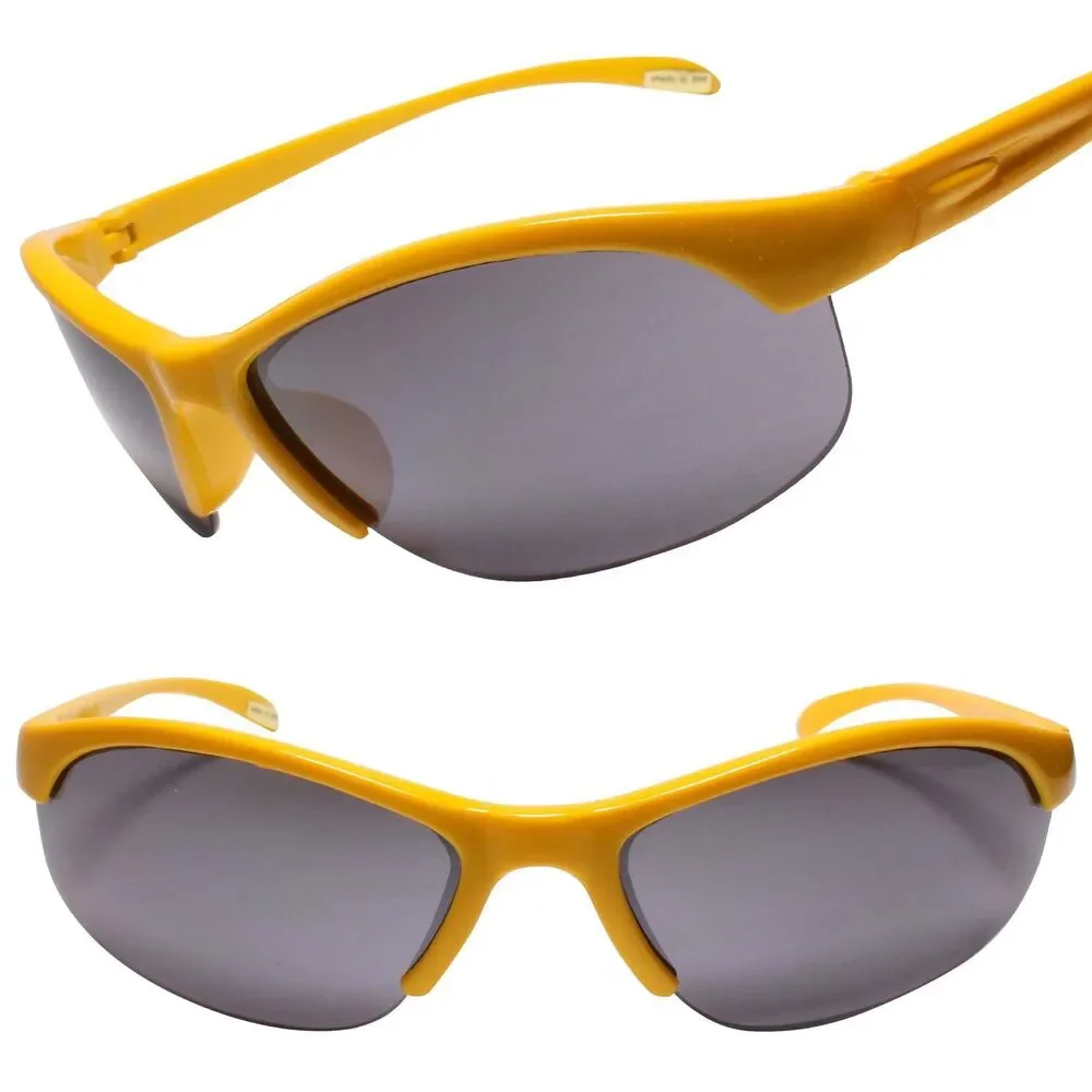 Motorcycle Riding Biker Lightweight Semi Rimless Yellow Wrap Sport Sunglasses